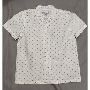 Nordstrom Rack Juniors Small White Button Up Dress Shirt Grey Polka Dots